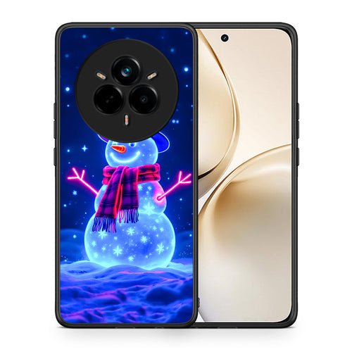 Θήκη Realme 14 Pro Plus Christmas Neon Snowman από τη Smartfits με σχέδιο στο πίσω μέρος και μαύρο περίβλημα | Realme 14 Pro Plus Christmas Neon Snowman case with colorful back and black bezels