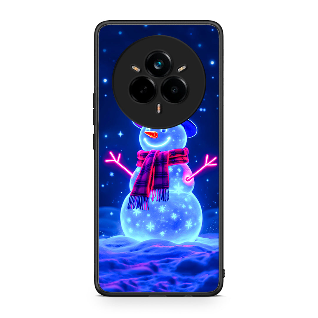 Realme 14 Pro Plus Christmas Neon Snowman θήκη από τη Smartfits με σχέδιο στο πίσω μέρος και μαύρο περίβλημα | Smartphone case with colorful back and black bezels by Smartfits