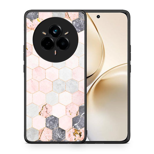 Θήκη Realme 14 Pro Plus Hexagon Pink Marble από τη Smartfits με σχέδιο στο πίσω μέρος και μαύρο περίβλημα | Realme 14 Pro Plus Hexagon Pink Marble case with colorful back and black bezels