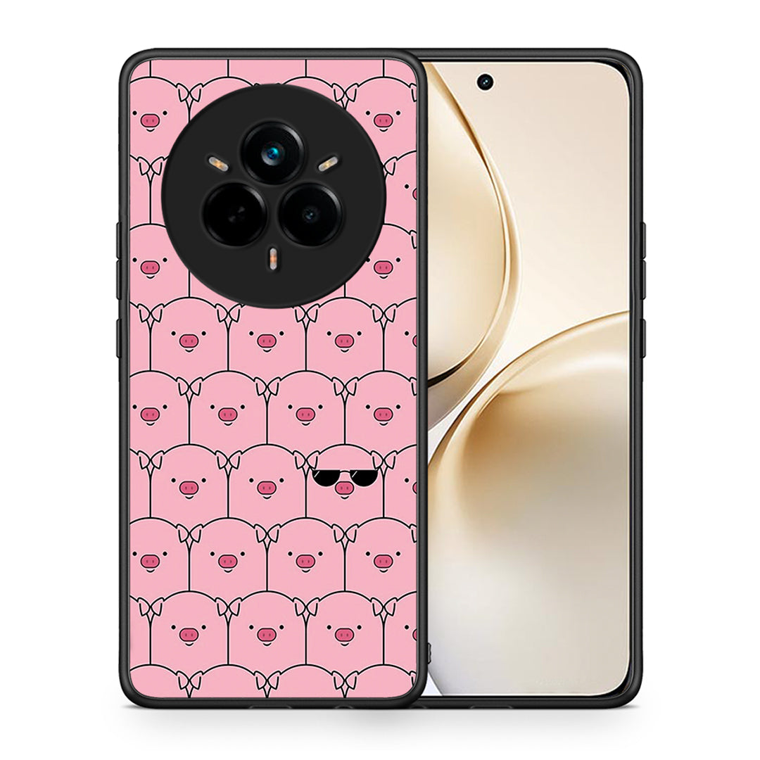 Θήκη Realme 14 Pro Plus Pig Glasses από τη Smartfits με σχέδιο στο πίσω μέρος και μαύρο περίβλημα | Realme 14 Pro Plus Pig Glasses case with colorful back and black bezels