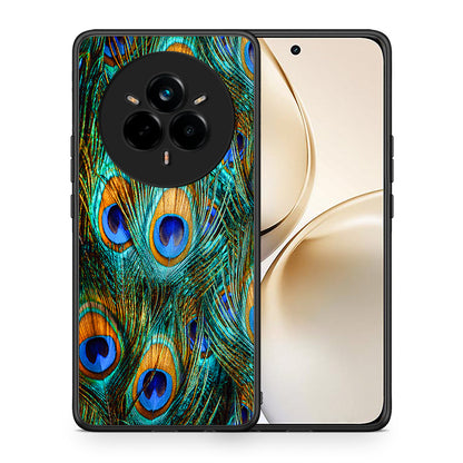 Θήκη Realme 14 Pro Plus Real Peacock Feathers από τη Smartfits με σχέδιο στο πίσω μέρος και μαύρο περίβλημα | Realme 14 Pro Plus Real Peacock Feathers case with colorful back and black bezels