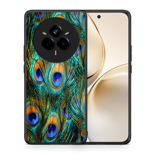 Θήκη Realme 14 Pro Plus Real Peacock Feathers από τη Smartfits με σχέδιο στο πίσω μέρος και μαύρο περίβλημα | Realme 14 Pro Plus Real Peacock Feathers case with colorful back and black bezels