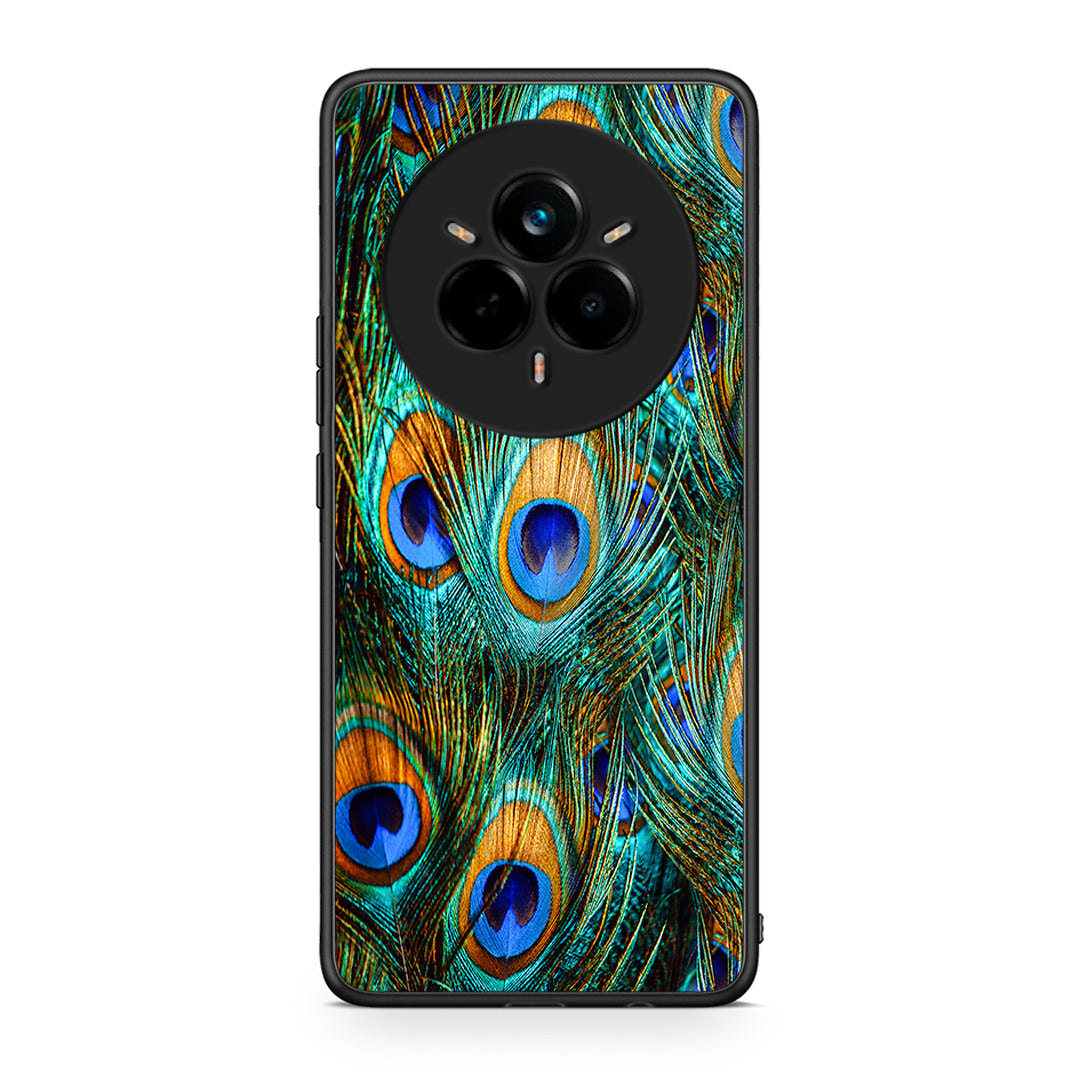 Realme 14 Pro Plus Real Peacock Feathers θήκη από τη Smartfits με σχέδιο στο πίσω μέρος και μαύρο περίβλημα | Smartphone case with colorful back and black bezels by Smartfits