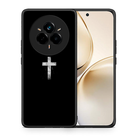 Θήκη Realme 14 Pro Plus White Cross από τη Smartfits με σχέδιο στο πίσω μέρος και μαύρο περίβλημα | Realme 14 Pro Plus White Cross case with colorful back and black bezels