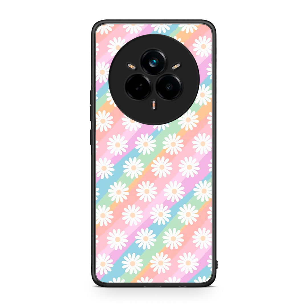 Realme 14 Pro Plus White Daisies θήκη από τη Smartfits με σχέδιο στο πίσω μέρος και μαύρο περίβλημα | Smartphone case with colorful back and black bezels by Smartfits
