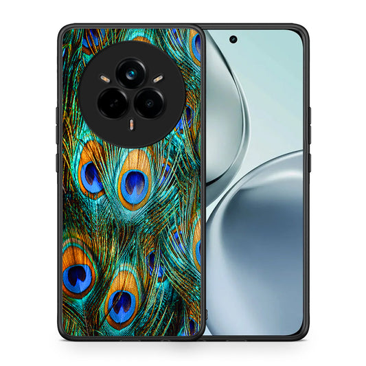 Θήκη Realme 14 Pro Real Peacock Feathers από τη Smartfits με σχέδιο στο πίσω μέρος και μαύρο περίβλημα | Realme 14 Pro Real Peacock Feathers case with colorful back and black bezels