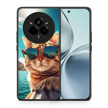 Θήκη Realme 14 Pro Summer Cat από τη Smartfits με σχέδιο στο πίσω μέρος και μαύρο περίβλημα | Realme 14 Pro Summer Cat case with colorful back and black bezels