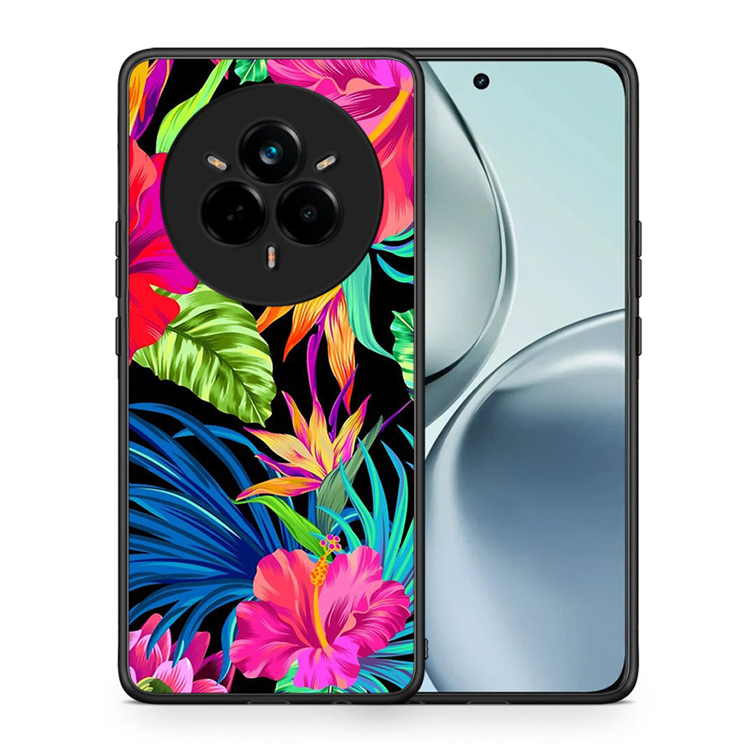 Θήκη Realme 14 Pro Tropical Flowers από τη Smartfits με σχέδιο στο πίσω μέρος και μαύρο περίβλημα | Realme 14 Pro Tropical Flowers case with colorful back and black bezels