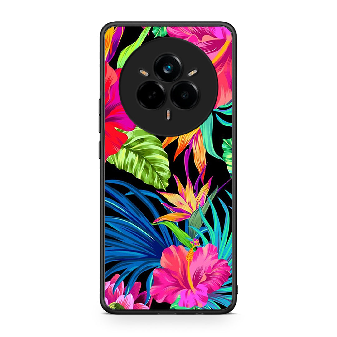 Realme 14 Pro Tropical Flowers θήκη από τη Smartfits με σχέδιο στο πίσω μέρος και μαύρο περίβλημα | Smartphone case with colorful back and black bezels by Smartfits