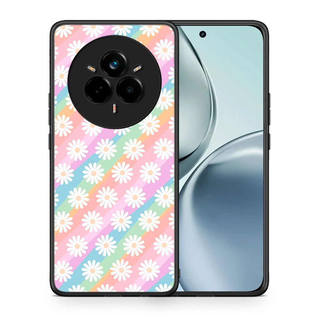 Θήκη Realme 14 Pro White Daisies από τη Smartfits με σχέδιο στο πίσω μέρος και μαύρο περίβλημα | Realme 14 Pro White Daisies case with colorful back and black bezels