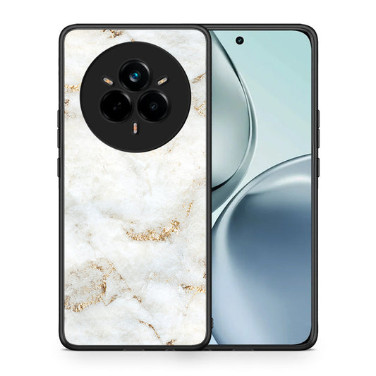 Θήκη Realme 14 Pro White Gold Marble από τη Smartfits με σχέδιο στο πίσω μέρος και μαύρο περίβλημα | Realme 14 Pro White Gold Marble case with colorful back and black bezels