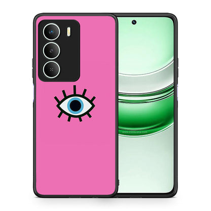 Θήκη Realme 14X Blue Eye Pink από τη Smartfits με σχέδιο στο πίσω μέρος και μαύρο περίβλημα | Realme 14X Blue Eye Pink case with colorful back and black bezels