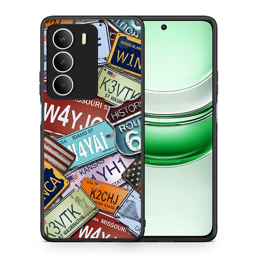 Θήκη Realme 14X Car Plates από τη Smartfits με σχέδιο στο πίσω μέρος και μαύρο περίβλημα | Realme 14X Car Plates case with colorful back and black bezels