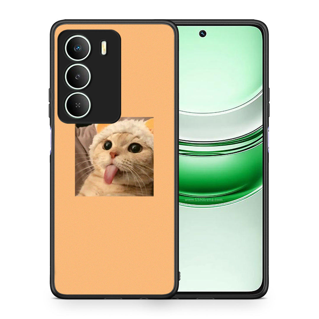 Θήκη Realme 14X Cat Tongue από τη Smartfits με σχέδιο στο πίσω μέρος και μαύρο περίβλημα | Realme 14X Cat Tongue case with colorful back and black bezels