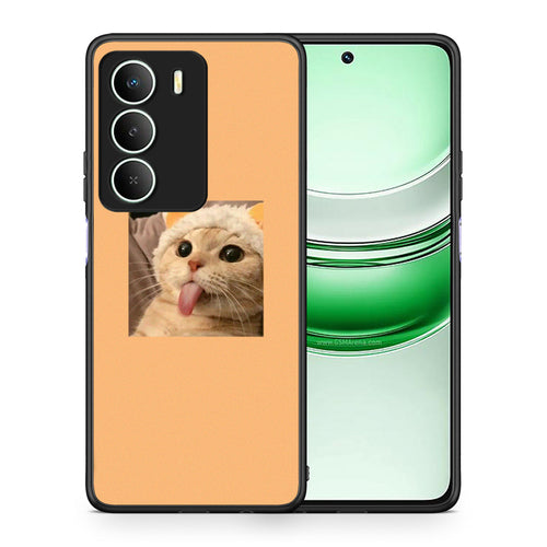 Θήκη Realme 14X Cat Tongue από τη Smartfits με σχέδιο στο πίσω μέρος και μαύρο περίβλημα | Realme 14X Cat Tongue case with colorful back and black bezels