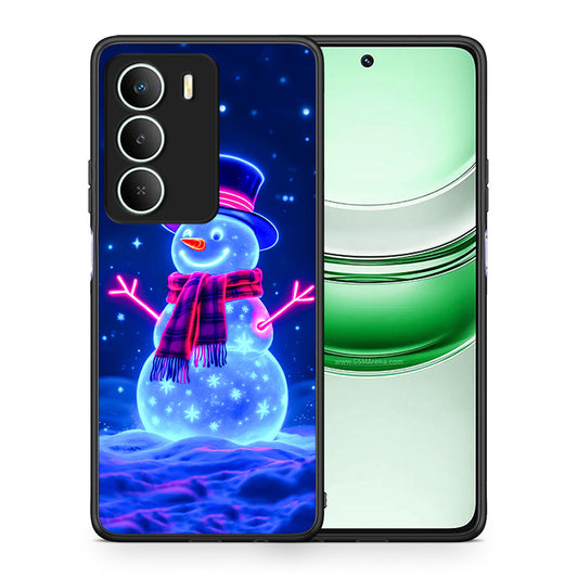 Θήκη Realme 14X Christmas Neon Snowman από τη Smartfits με σχέδιο στο πίσω μέρος και μαύρο περίβλημα | Realme 14X Christmas Neon Snowman case with colorful back and black bezels