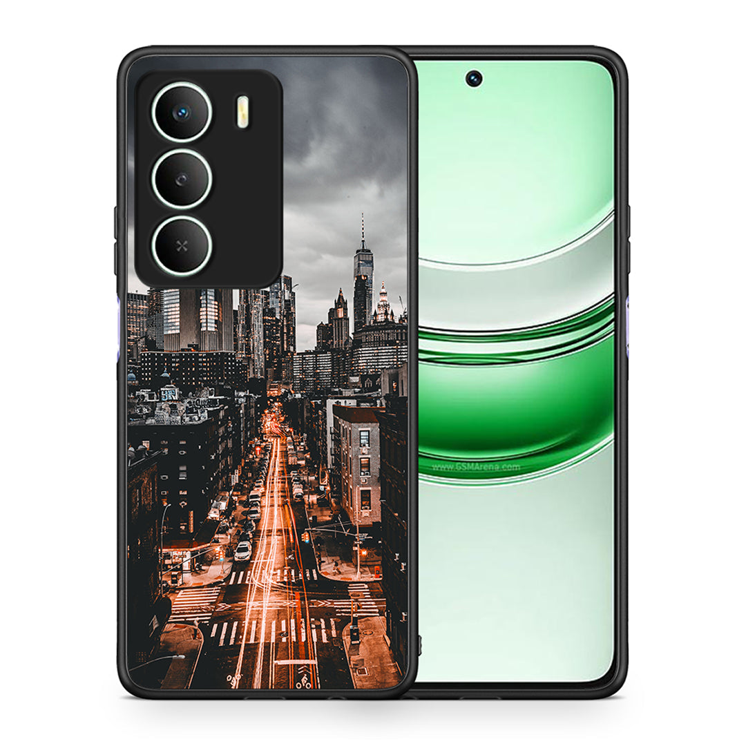 Θήκη Realme 14X City Lights από τη Smartfits με σχέδιο στο πίσω μέρος και μαύρο περίβλημα | Realme 14X City Lights case with colorful back and black bezels