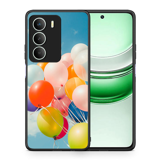 Θήκη Realme 14X Colorful Balloons από τη Smartfits με σχέδιο στο πίσω μέρος και μαύρο περίβλημα | Realme 14X Colorful Balloons case with colorful back and black bezels