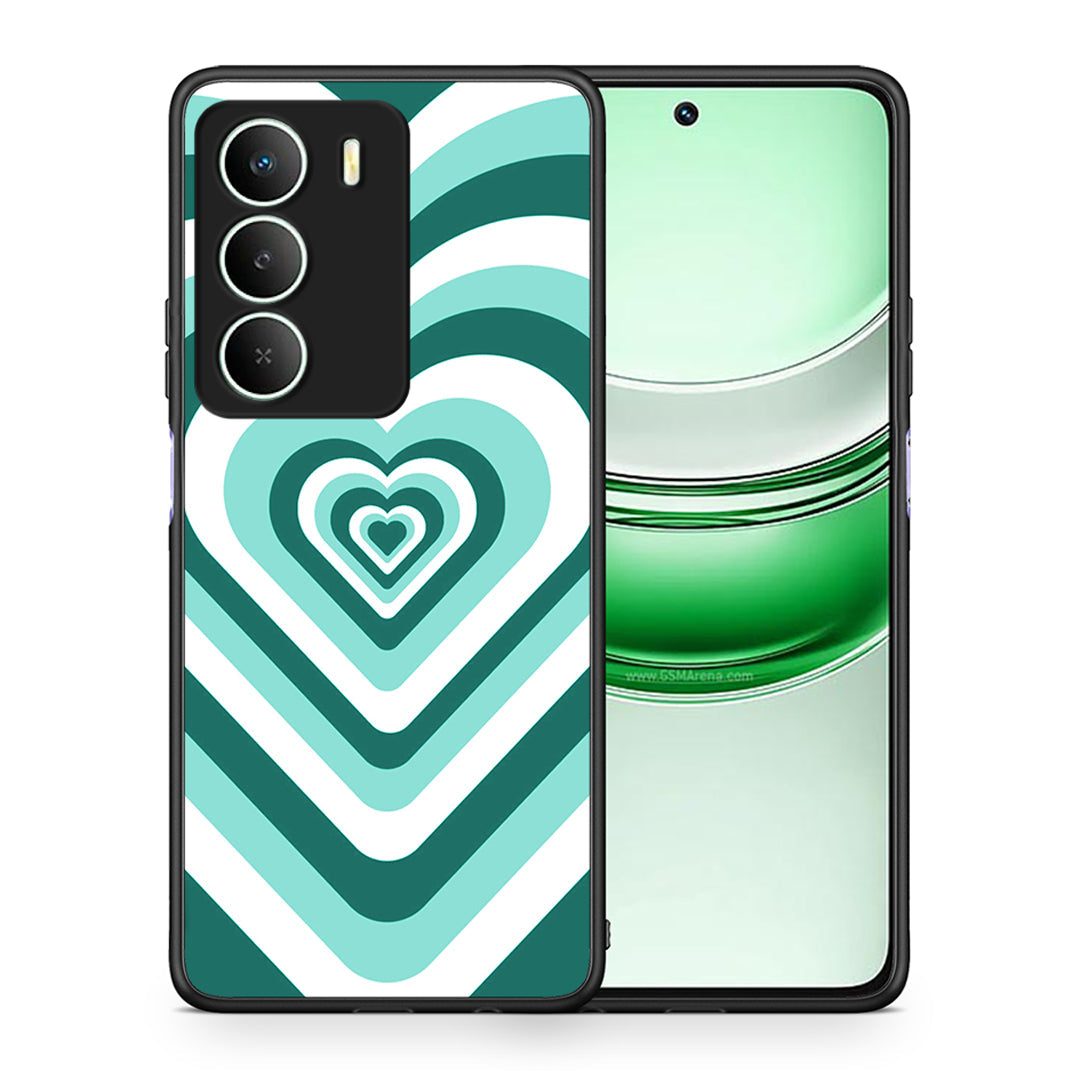 Θήκη Realme 14X Green Hearts από τη Smartfits με σχέδιο στο πίσω μέρος και μαύρο περίβλημα | Realme 14X Green Hearts case with colorful back and black bezels