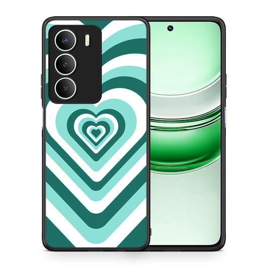 Θήκη Realme 14X Green Hearts από τη Smartfits με σχέδιο στο πίσω μέρος και μαύρο περίβλημα | Realme 14X Green Hearts case with colorful back and black bezels