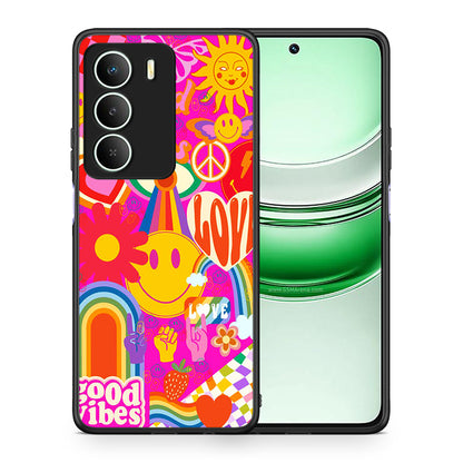 Θήκη Realme 14X Hippie Love από τη Smartfits με σχέδιο στο πίσω μέρος και μαύρο περίβλημα | Realme 14X Hippie Love case with colorful back and black bezels
