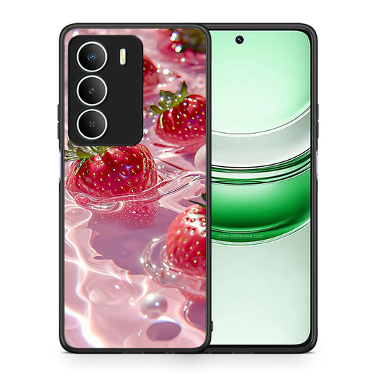 Θήκη Realme 14X Juicy Strawberries από τη Smartfits με σχέδιο στο πίσω μέρος και μαύρο περίβλημα | Realme 14X Juicy Strawberries case with colorful back and black bezels