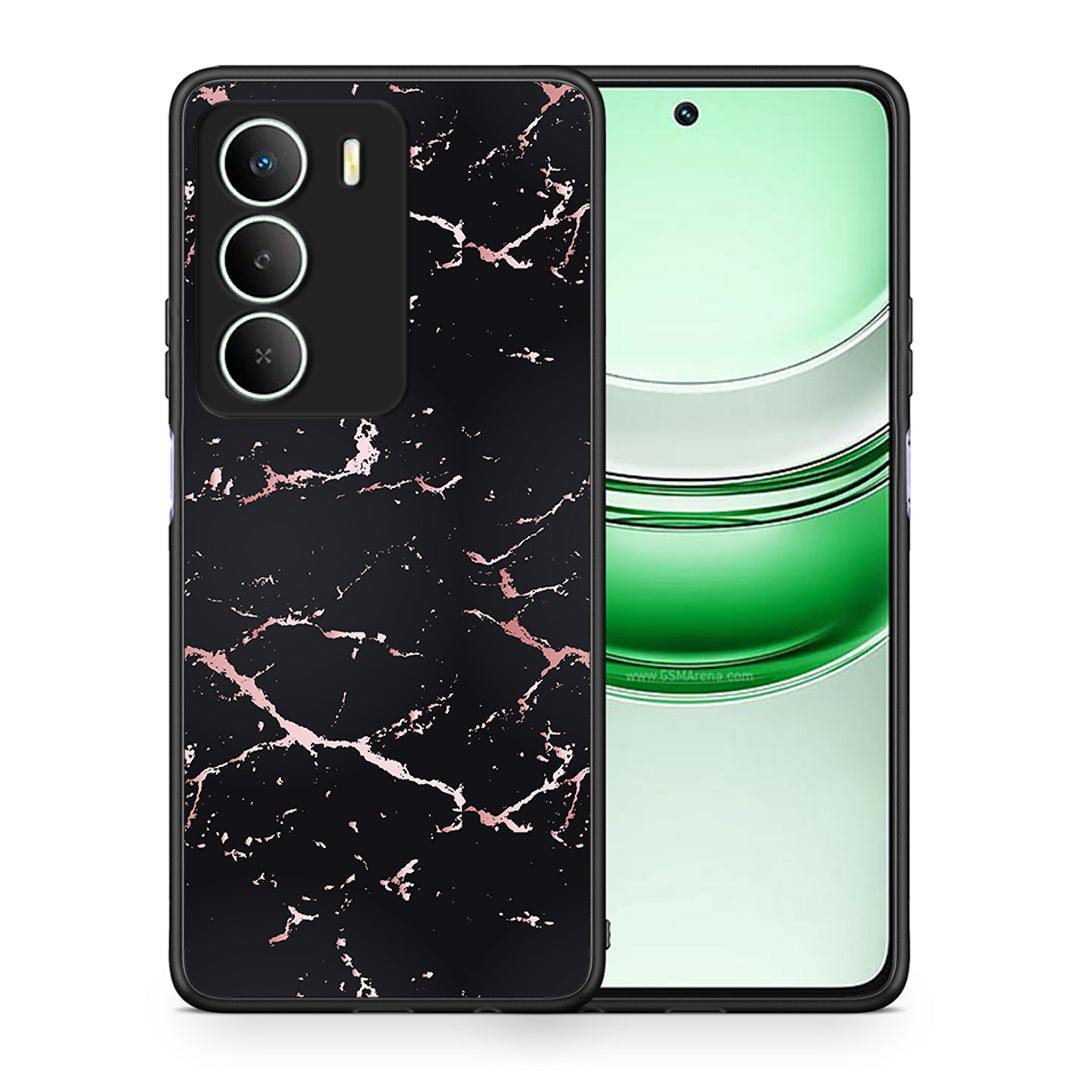 Θήκη Realme 14X Black Rosegold Marble από τη Smartfits με σχέδιο στο πίσω μέρος και μαύρο περίβλημα | Realme 14X Black Rosegold Marble case with colorful back and black bezels