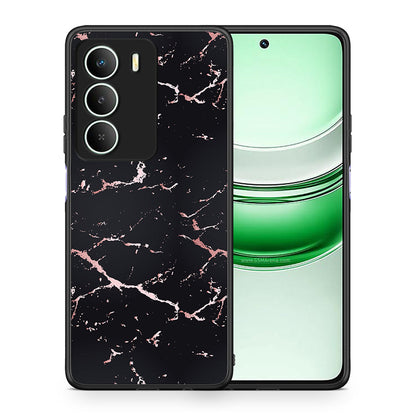 Θήκη Realme 14X Black Rosegold Marble από τη Smartfits με σχέδιο στο πίσω μέρος και μαύρο περίβλημα | Realme 14X Black Rosegold Marble case with colorful back and black bezels