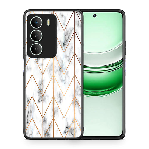 Θήκη Realme 14X Gold Geometric Marble από τη Smartfits με σχέδιο στο πίσω μέρος και μαύρο περίβλημα | Realme 14X Gold Geometric Marble case with colorful back and black bezels