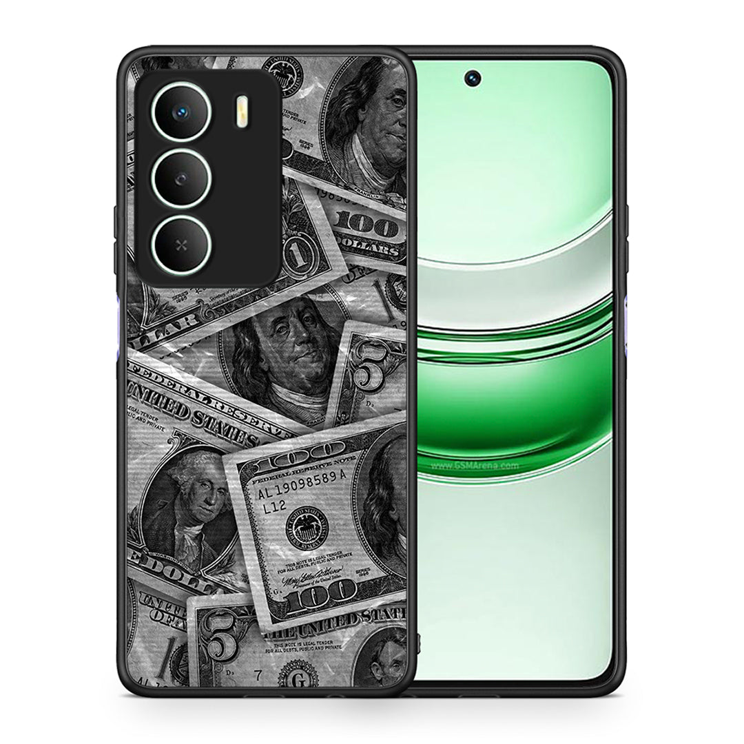 Θήκη Realme 14X Money Dollars από τη Smartfits με σχέδιο στο πίσω μέρος και μαύρο περίβλημα | Realme 14X Money Dollars case with colorful back and black bezels