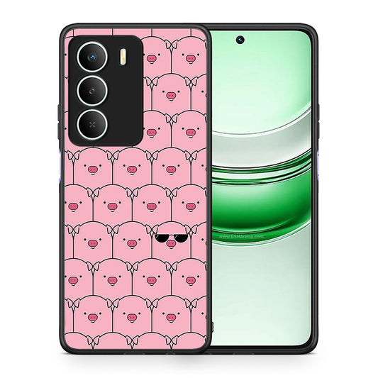Θήκη Realme 14X Pig Glasses από τη Smartfits με σχέδιο στο πίσω μέρος και μαύρο περίβλημα | Realme 14X Pig Glasses case with colorful back and black bezels