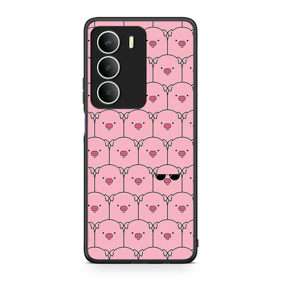 Realme 14X Pig Glasses θήκη από τη Smartfits με σχέδιο στο πίσω μέρος και μαύρο περίβλημα | Smartphone case with colorful back and black bezels by Smartfits