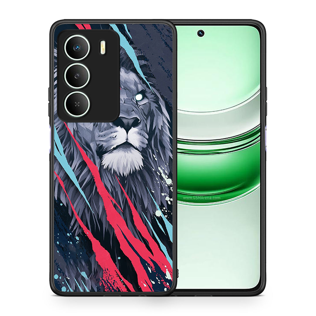 Θήκη Realme 14X Lion Designer PopArt από τη Smartfits με σχέδιο στο πίσω μέρος και μαύρο περίβλημα | Realme 14X Lion Designer PopArt case with colorful back and black bezels