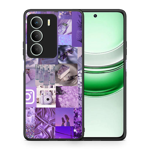 Θήκη Realme 14X Purple Aesthetic Collage από τη Smartfits με σχέδιο στο πίσω μέρος και μαύρο περίβλημα | Realme 14X Purple Aesthetic Collage case with colorful back and black bezels