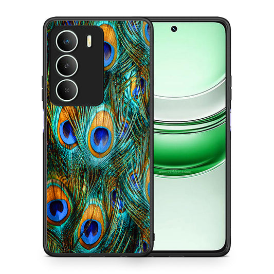 Θήκη Realme 14X Real Peacock Feathers από τη Smartfits με σχέδιο στο πίσω μέρος και μαύρο περίβλημα | Realme 14X Real Peacock Feathers case with colorful back and black bezels