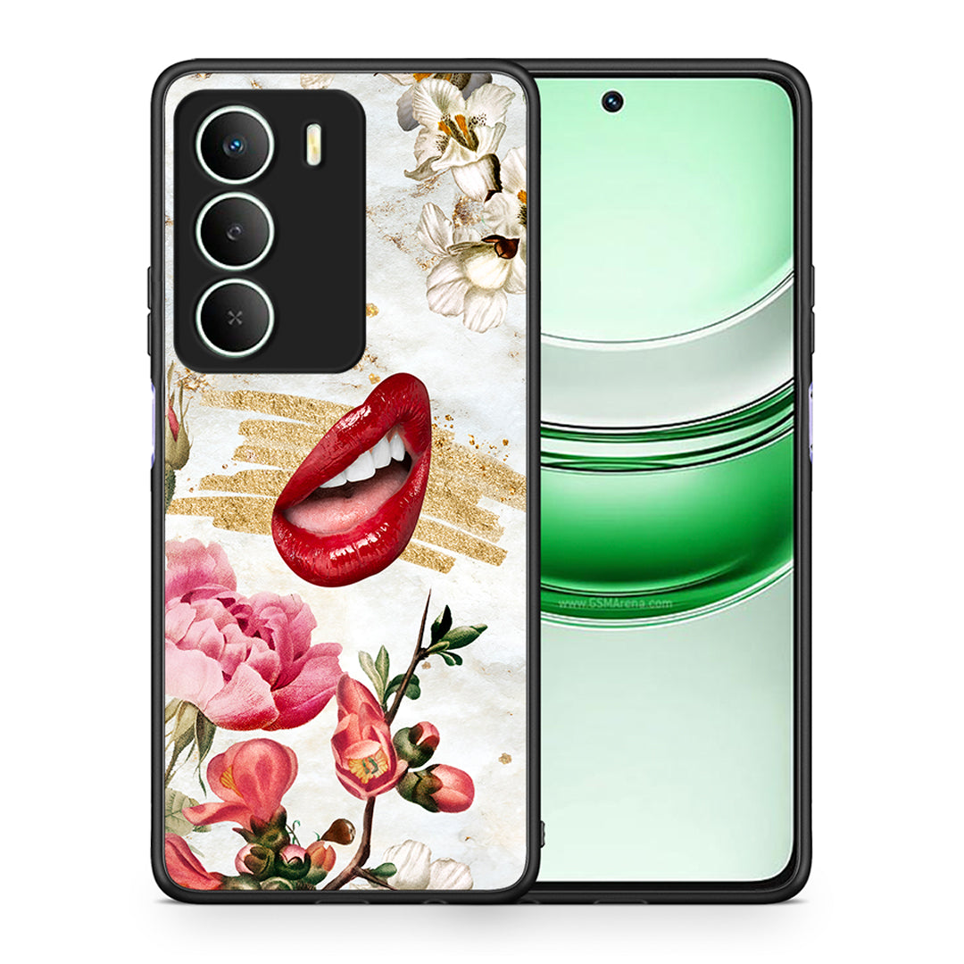 Θήκη Realme 14X Red Lips από τη Smartfits με σχέδιο στο πίσω μέρος και μαύρο περίβλημα | Realme 14X Red Lips case with colorful back and black bezels