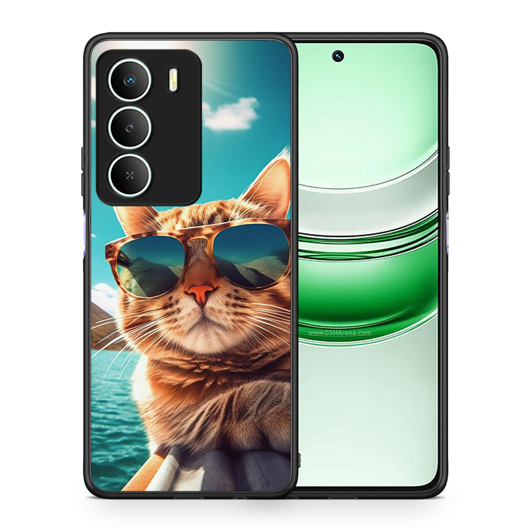 Θήκη Realme 14X Summer Cat από τη Smartfits με σχέδιο στο πίσω μέρος και μαύρο περίβλημα | Realme 14X Summer Cat case with colorful back and black bezels
