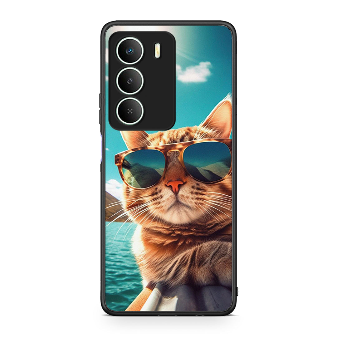 Realme 14X Summer Cat θήκη από τη Smartfits με σχέδιο στο πίσω μέρος και μαύρο περίβλημα | Smartphone case with colorful back and black bezels by Smartfits