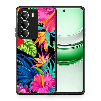 Θήκη Realme 14X Tropical Flowers από τη Smartfits με σχέδιο στο πίσω μέρος και μαύρο περίβλημα | Realme 14X Tropical Flowers case with colorful back and black bezels