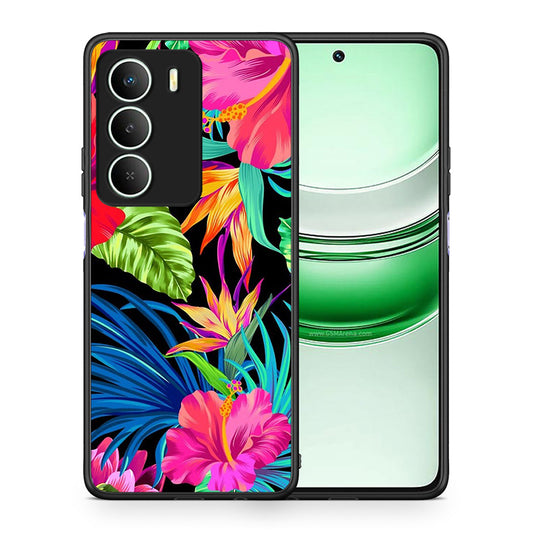 Θήκη Realme 14X Tropical Flowers από τη Smartfits με σχέδιο στο πίσω μέρος και μαύρο περίβλημα | Realme 14X Tropical Flowers case with colorful back and black bezels
