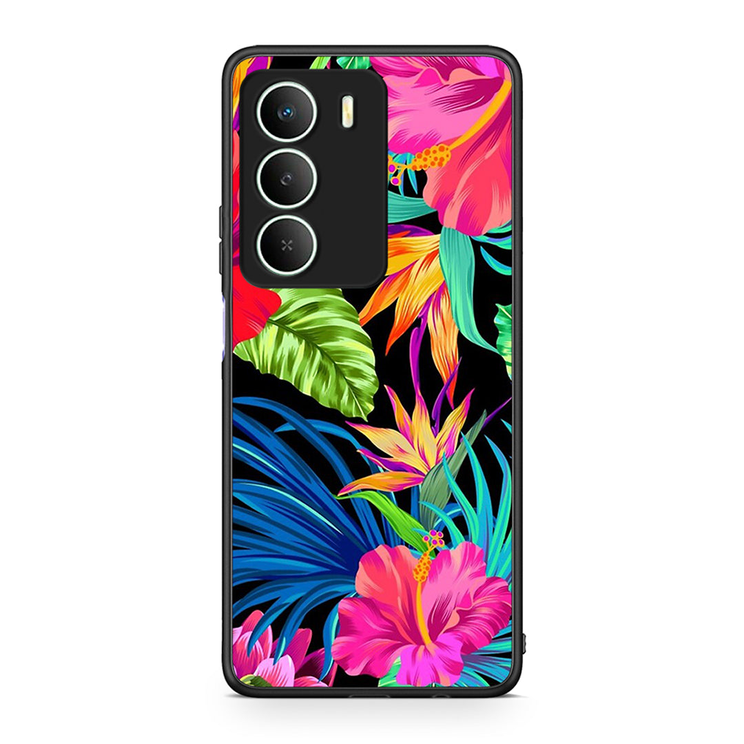 Realme 14X Tropical Flowers θήκη από τη Smartfits με σχέδιο στο πίσω μέρος και μαύρο περίβλημα | Smartphone case with colorful back and black bezels by Smartfits