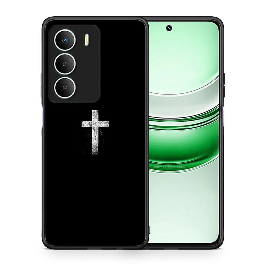 Θήκη Realme 14X White Cross από τη Smartfits με σχέδιο στο πίσω μέρος και μαύρο περίβλημα | Realme 14X White Cross case with colorful back and black bezels