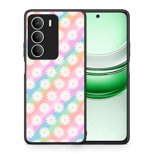 Θήκη Realme 14X White Daisies από τη Smartfits με σχέδιο στο πίσω μέρος και μαύρο περίβλημα | Realme 14X White Daisies case with colorful back and black bezels