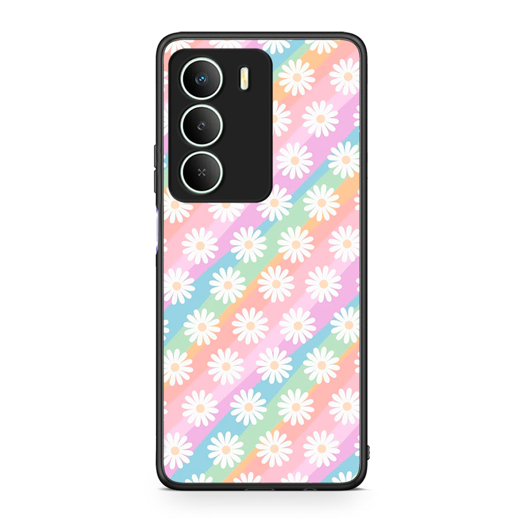 Realme 14X White Daisies θήκη από τη Smartfits με σχέδιο στο πίσω μέρος και μαύρο περίβλημα | Smartphone case with colorful back and black bezels by Smartfits
