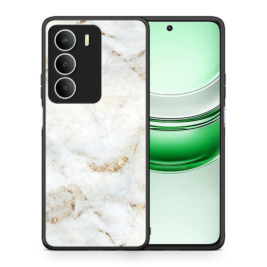 Θήκη Realme 14X White Gold Marble από τη Smartfits με σχέδιο στο πίσω μέρος και μαύρο περίβλημα | Realme 14X White Gold Marble case with colorful back and black bezels