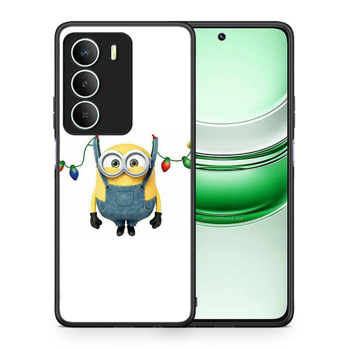 Θήκη Realme 14X Xmas Minion Lights από τη Smartfits με σχέδιο στο πίσω μέρος και μαύρο περίβλημα | Realme 14X Xmas Minion Lights case with colorful back and black bezels