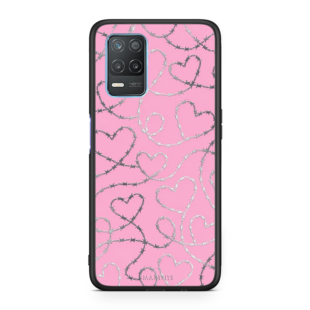 Θήκη Realme 8 5G Barbed Wire Hearts on Pink από τη Smartfits με σχέδιο στο πίσω μέρος και μαύρο περίβλημα | Realme 8 5G Barbed Wire Hearts on Pink case with colorful back and black bezels