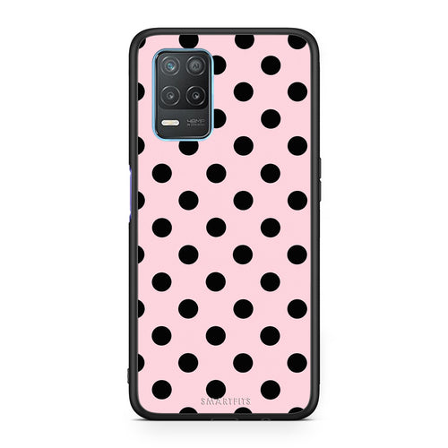 Θήκη Realme 8 5G Black Polka Dots on Pink από τη Smartfits με σχέδιο στο πίσω μέρος και μαύρο περίβλημα | Realme 8 5G Black Polka Dots on Pink case with colorful back and black bezels