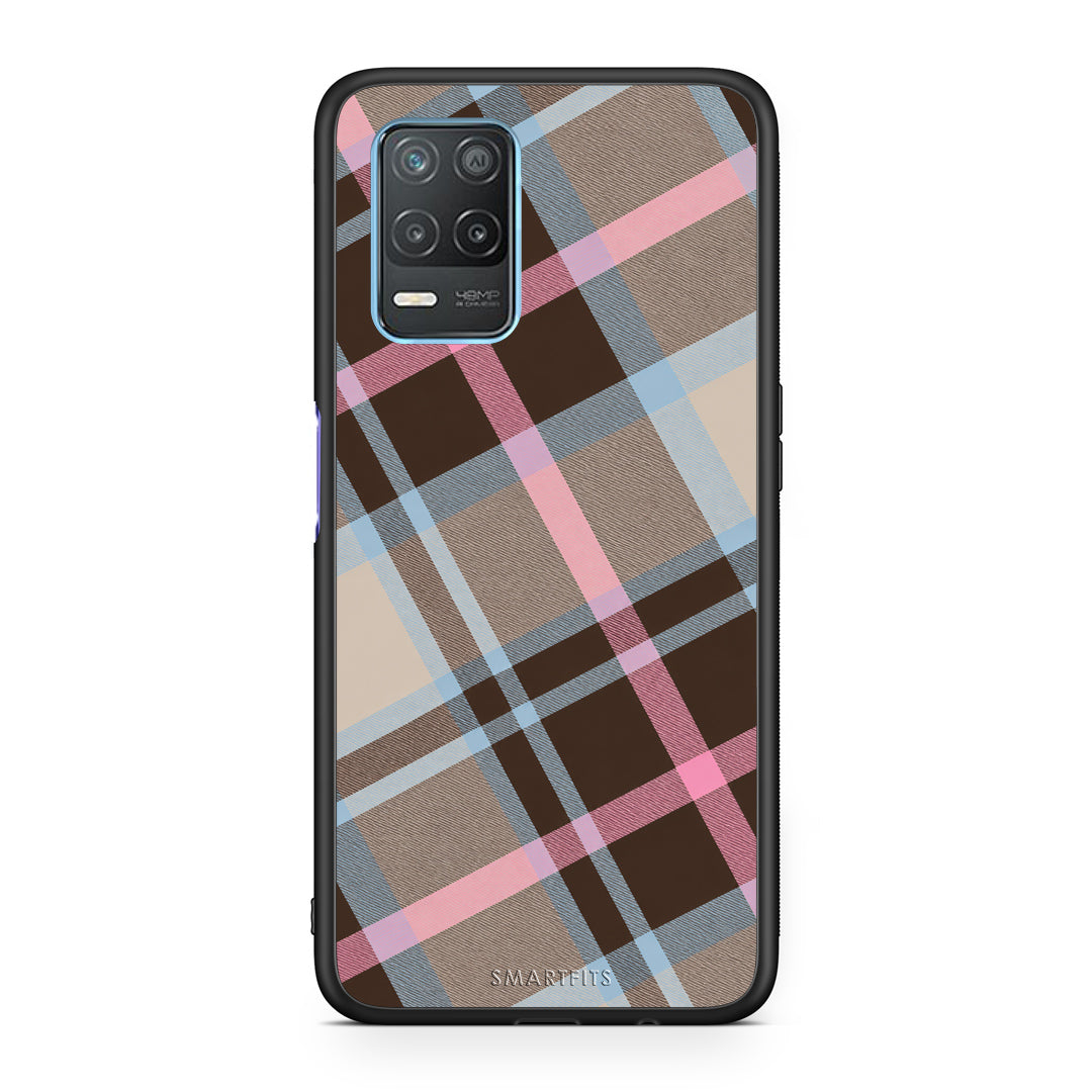 Θήκη Realme 8 5G Brown Pink and Blue Diagonal Plaid από τη Smartfits με σχέδιο στο πίσω μέρος και μαύρο περίβλημα | Realme 8 5G Brown Pink and Blue Diagonal Plaid case with colorful back and black bezels