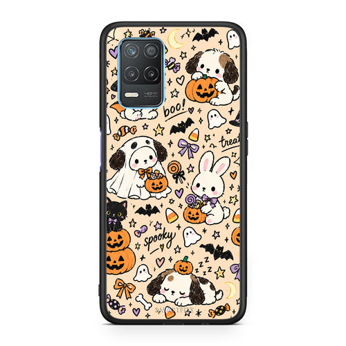 Θήκη Realme 8 5G Halloween Puppies and Friends on Cream από τη Smartfits με σχέδιο στο πίσω μέρος και μαύρο περίβλημα | Realme 8 5G Halloween Puppies and Friends on Cream case with colorful back and black bezels